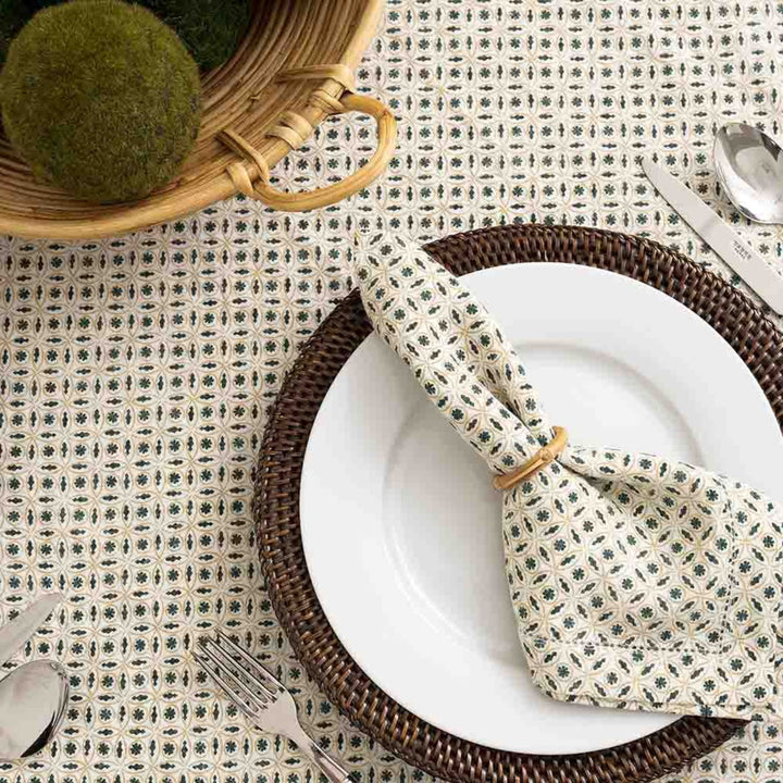 Cotton Table Cloth | Dining Decor | Bottle Green & Off-White | 4, 6, 8 Seater