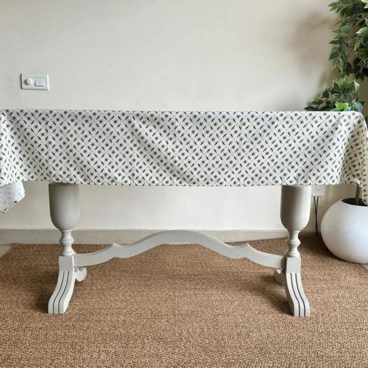 Cotton Table Cloth | Dining Decor | Bottle Green & Off-White | 4, 6, 8 Seater