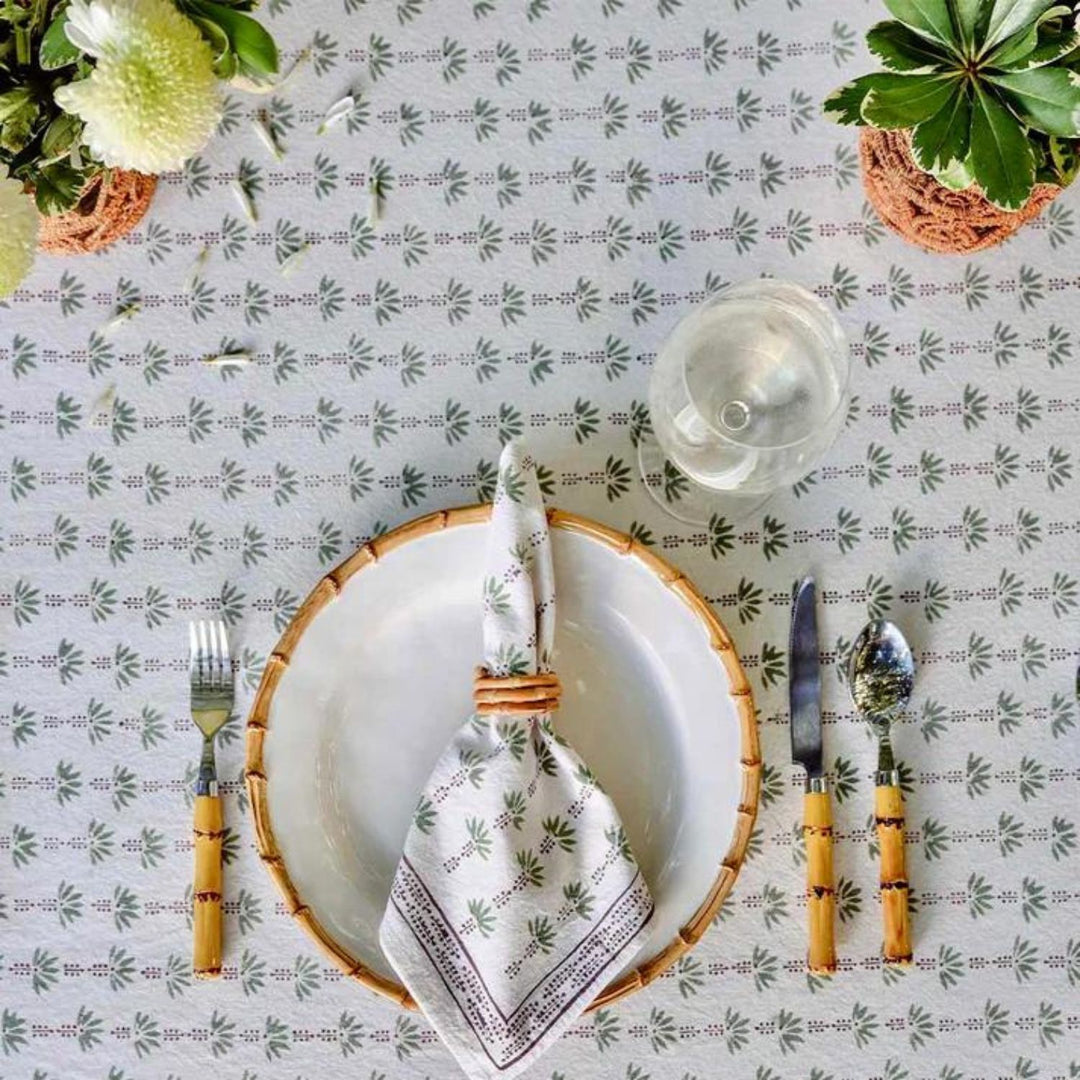 Cotton Table Cloth | Sage Green & White | Palm Trees Print | 4, 6, 8 Seater