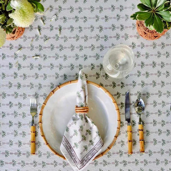 Cotton Table Cloth | Sage Green & White | Palm Trees Print | 4, 6, 8 Seater