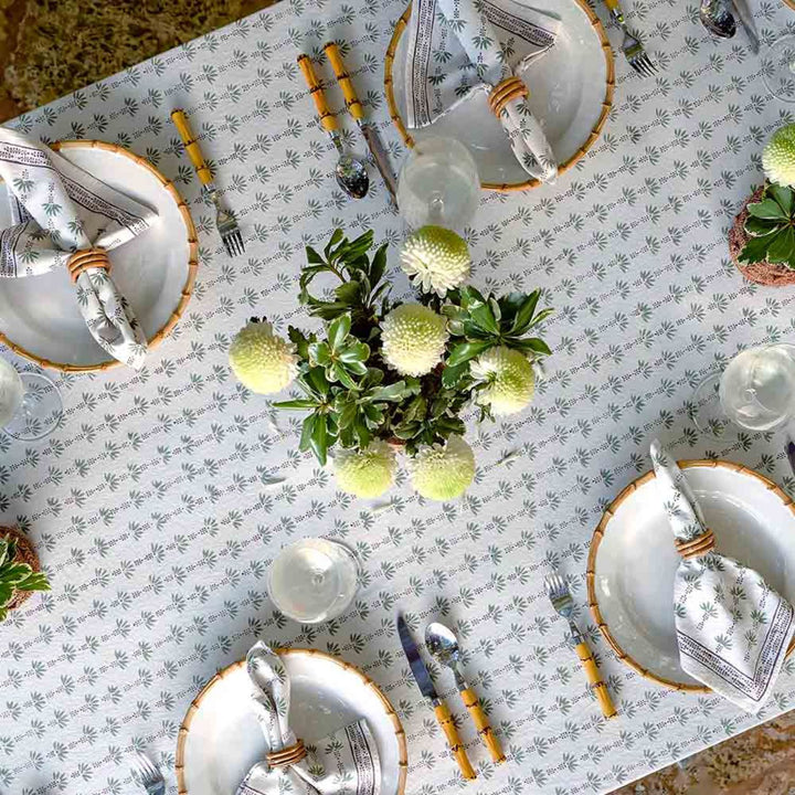 Cotton Table Cloth | Sage Green & White | Palm Trees Print | 4, 6, 8 Seater