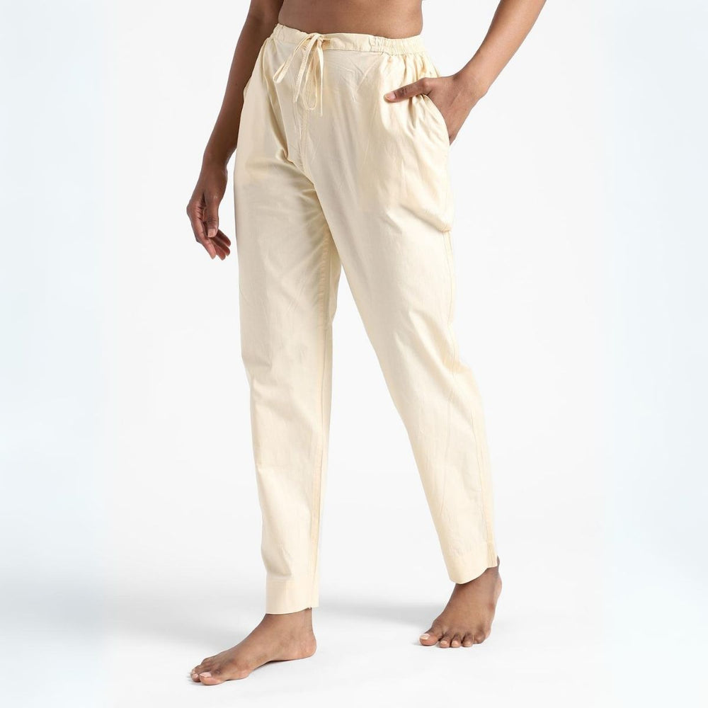 Creamy Corn Slim Fit Pants For Women | Cotton | Everyday Wear