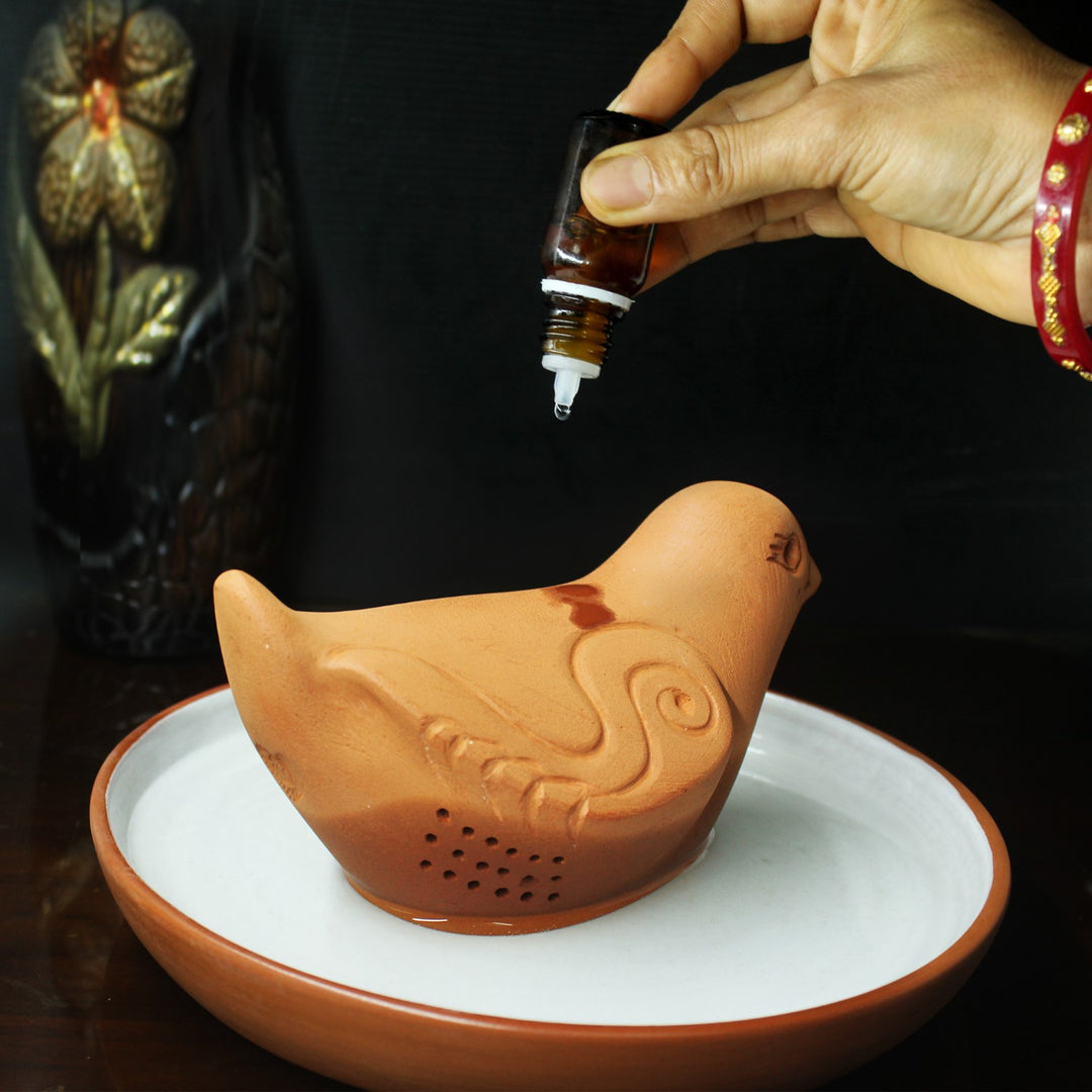 Terracotta Bird Aroma Diffuser Pot | Porous Clay | Aromatherapy