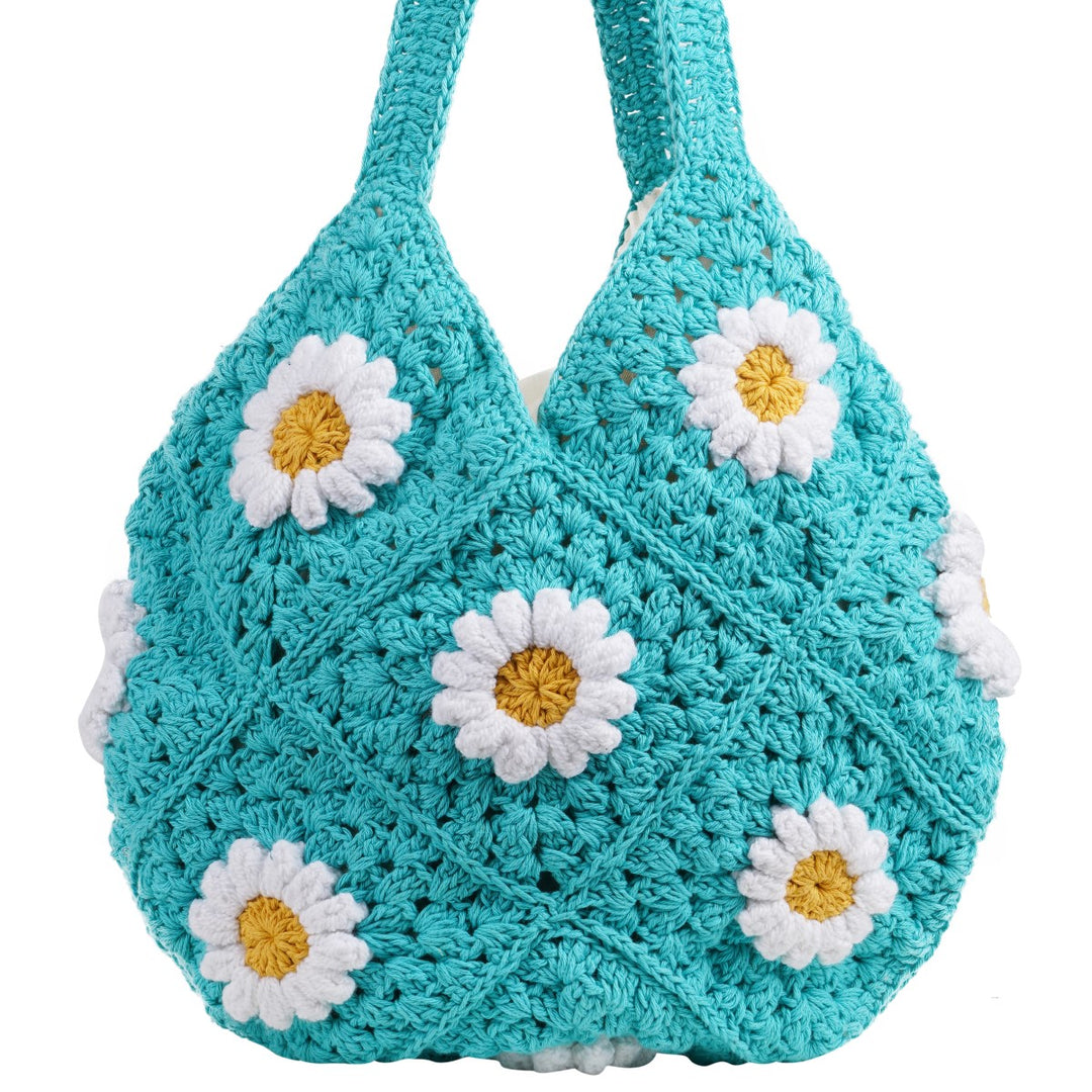 Blue Tote Hand Bag | Hand-Crochet | Cotton | Turquoise Blue