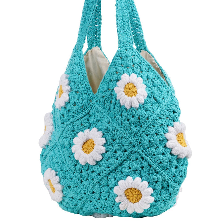 Blue Tote Hand Bag | Hand-Crochet | Cotton | Turquoise Blue