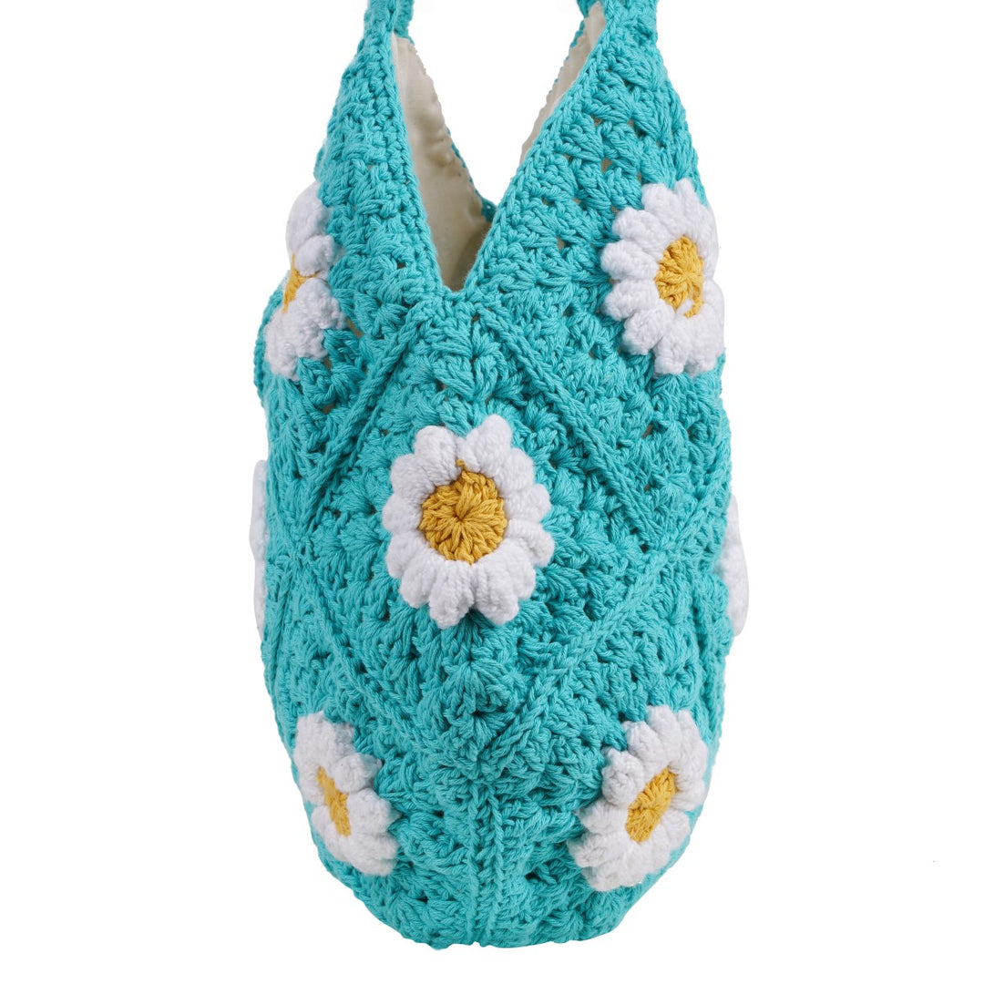 Blue Tote Hand Bag | Hand-Crochet | Cotton | Turquoise Blue