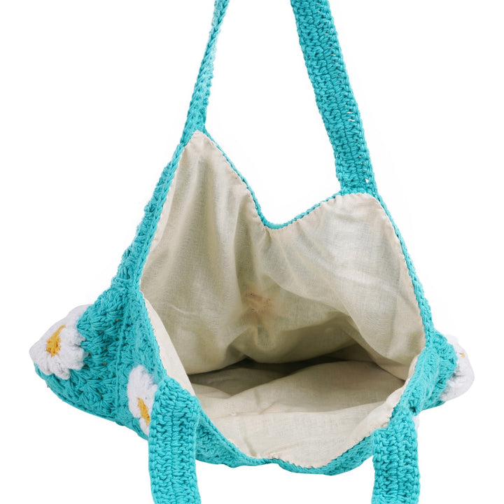 Blue Tote Hand Bag | Hand-Crochet | Cotton | Turquoise Blue