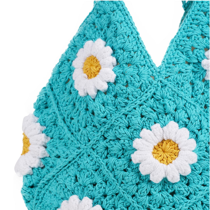 Blue Tote Hand Bag | Hand-Crochet | Cotton | Turquoise Blue