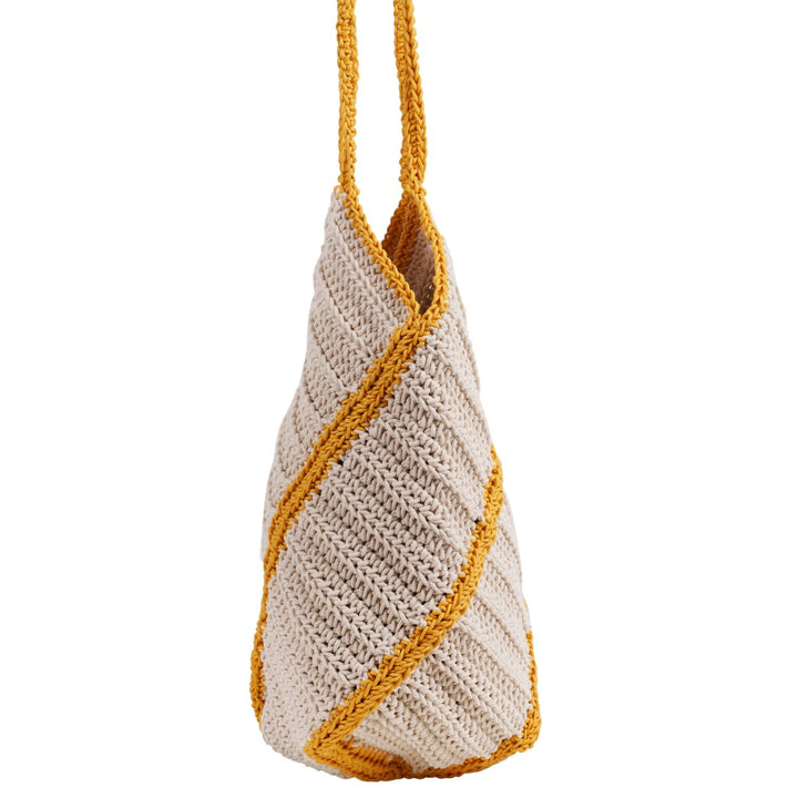 Bucket Hand Bag | Hand-Crafted & Crochet | Cotton Yarn | Off White & Mustard