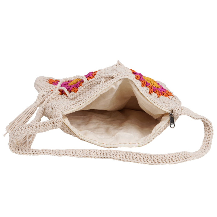 Floral Hand Bag | Hand-Crafted & Crochet | Cotton | Off White