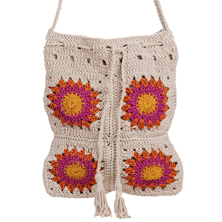 Floral Hand Bag | Hand-Crafted & Crochet | Cotton | Off White