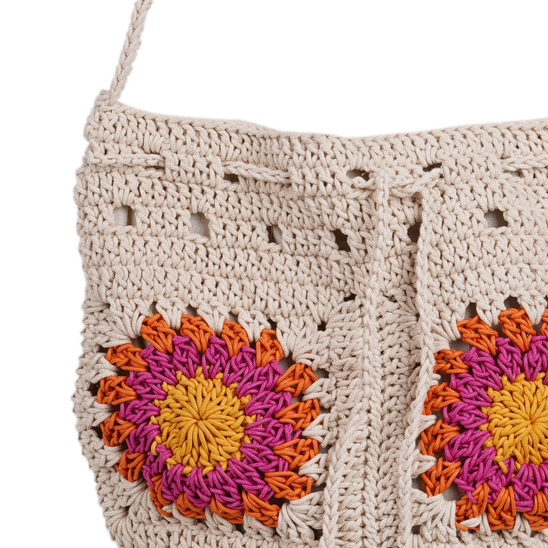 Floral Hand Bag | Hand-Crafted & Crochet | Cotton | Off White