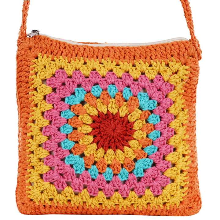 Granny Square Mini Sling Bag | Hand-Crochet | Cotton | Rust