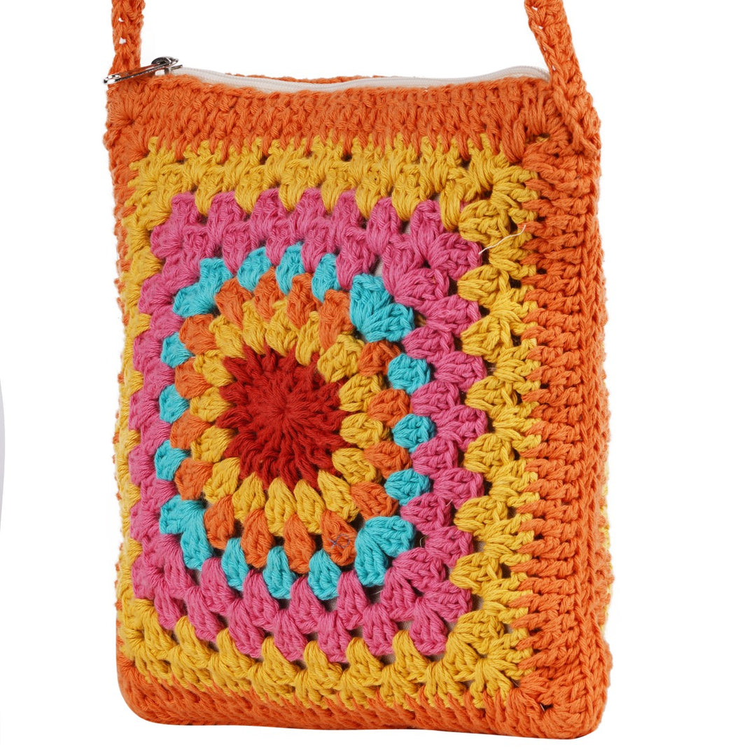 Granny Square Mini Sling Bag | Hand-Crochet | Cotton | Rust