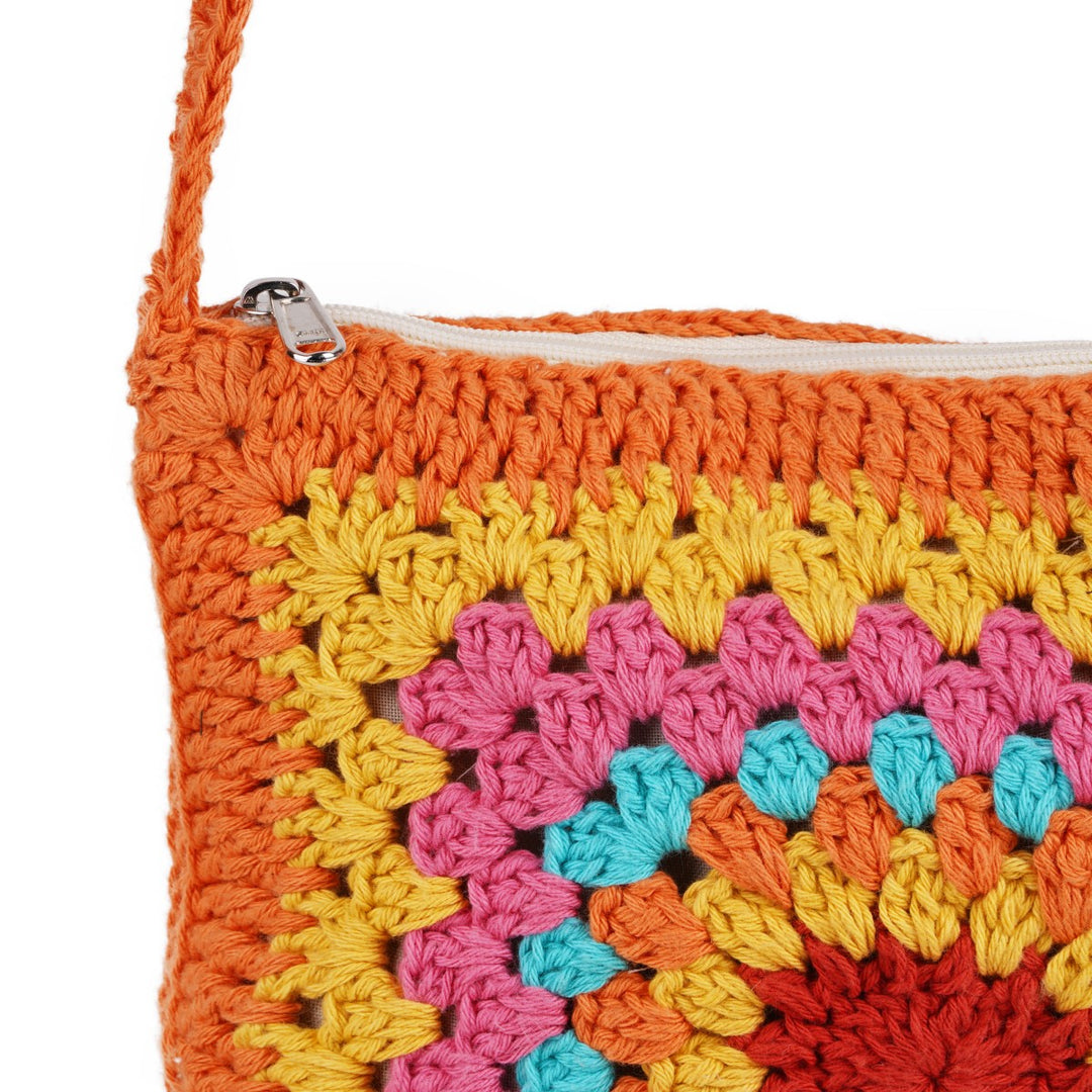 Granny Square Mini Sling Bag | Hand-Crochet | Cotton | Rust