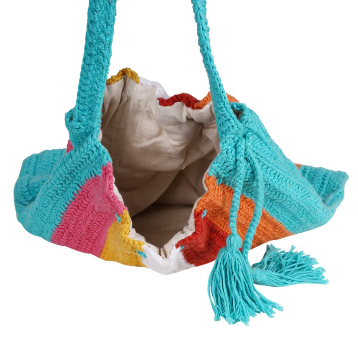 Rainbow Tote Bag | Hand-Crafted & Crochet | Cotton | Multi-Colour