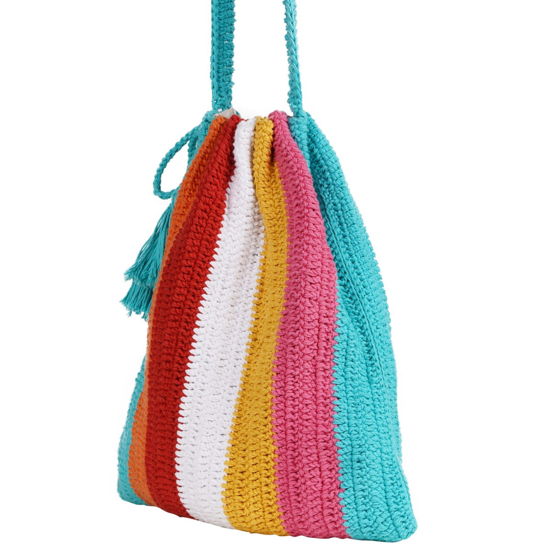 Rainbow Tote Bag | Hand-Crafted & Crochet | Cotton | Multi-Colour