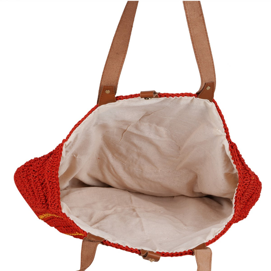 United Urbane Circle Hand Bag | Hand-Crochet | Cotton Yarn | Crimson Red