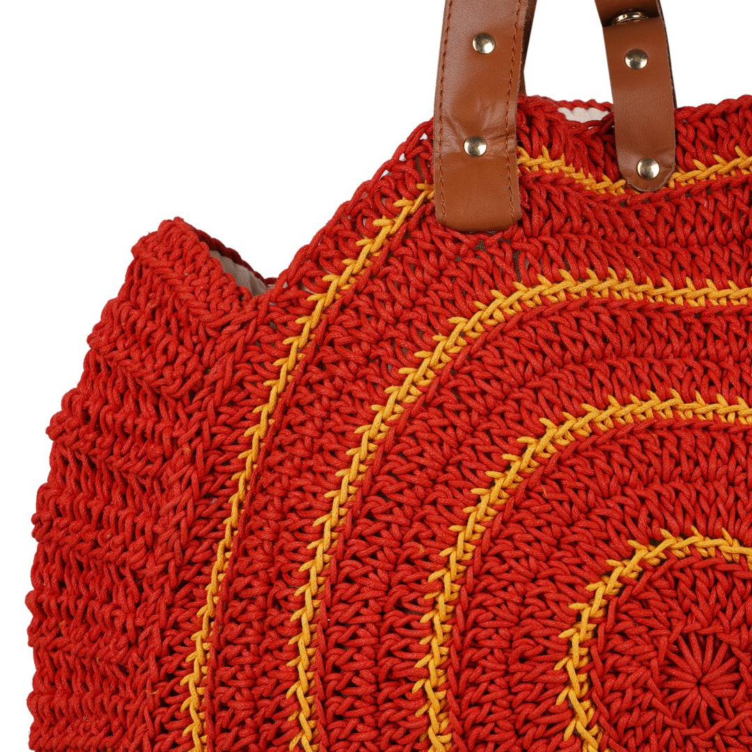 United Urbane Circle Hand Bag | Hand-Crochet | Cotton Yarn | Crimson Red