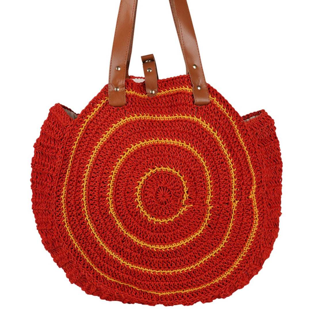 United Urbane Circle Hand Bag | Hand-Crochet | Cotton Yarn | Crimson Red