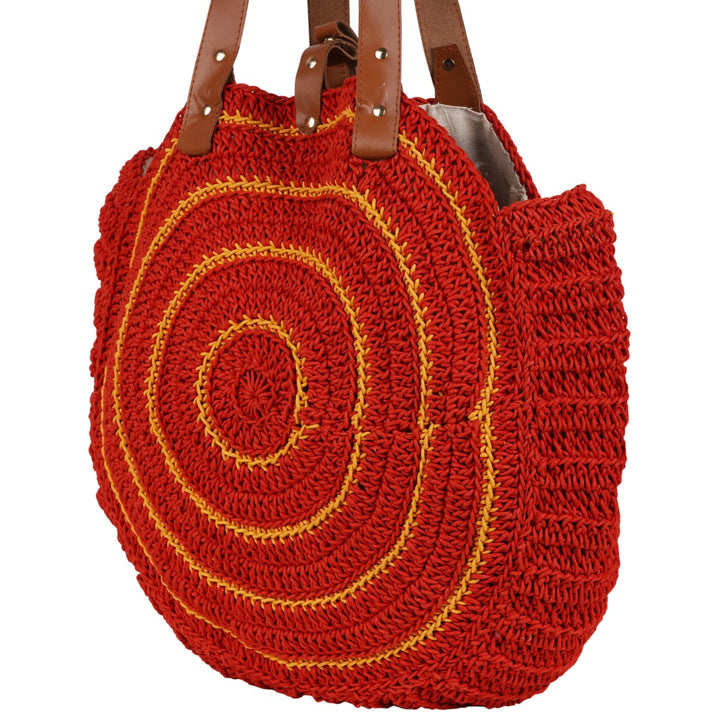 United Urbane Circle Hand Bag | Hand-Crochet | Cotton Yarn | Crimson Red