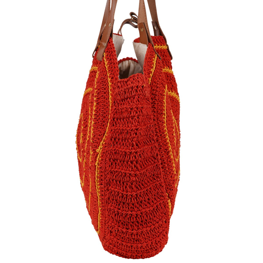 United Urbane Circle Hand Bag | Hand-Crochet | Cotton Yarn | Crimson Red