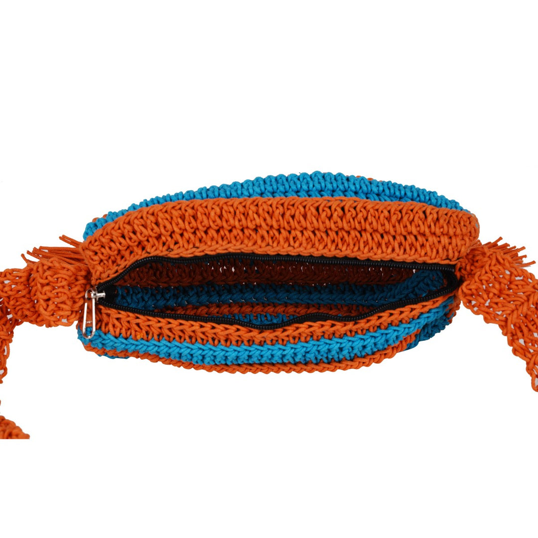 Duffel Mini Sling Bag | Hand-Crafted & Crochet | Cotton Yarn | Turquoise & Rust