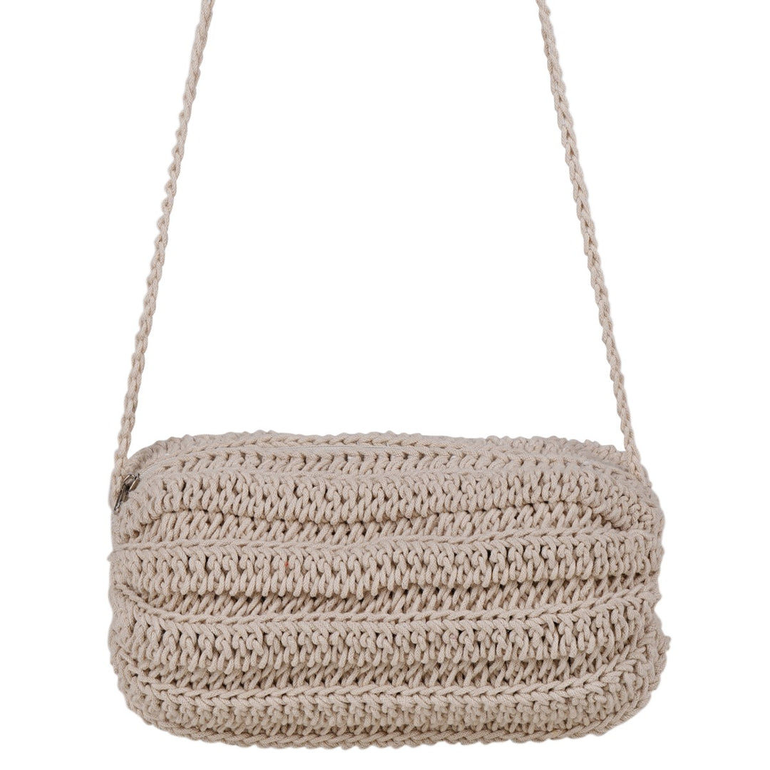 Duffel Mini Sling Bag | Hand-Crochet | Cotton Yarn | Off White