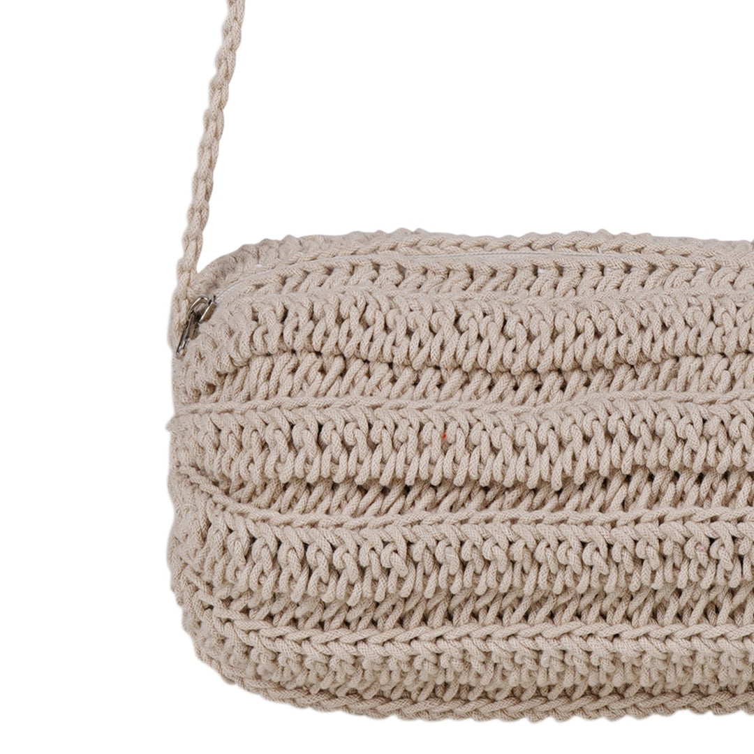 Duffel Mini Sling Bag | Hand-Crochet | Cotton Yarn | Off White