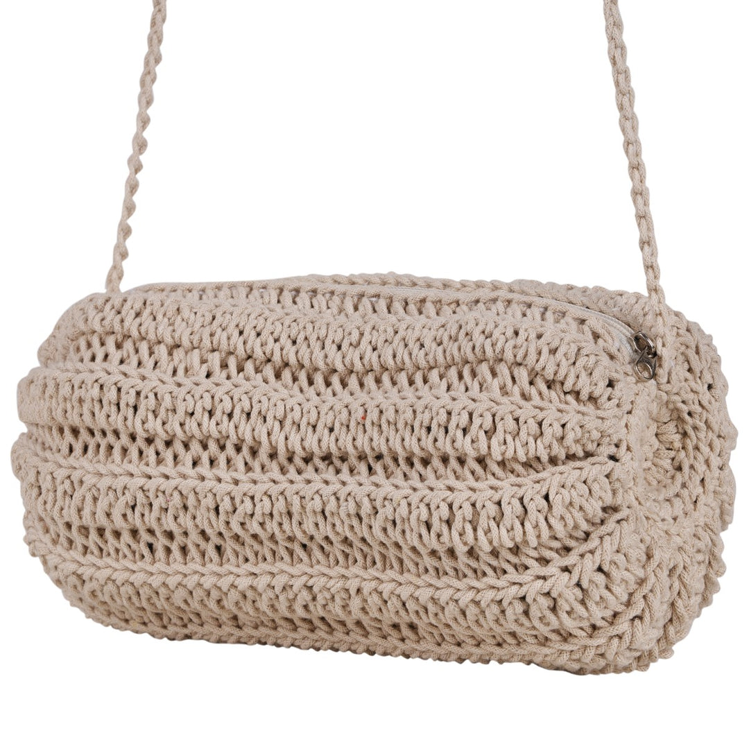 Duffel Mini Sling Bag | Hand-Crochet | Cotton Yarn | Off White