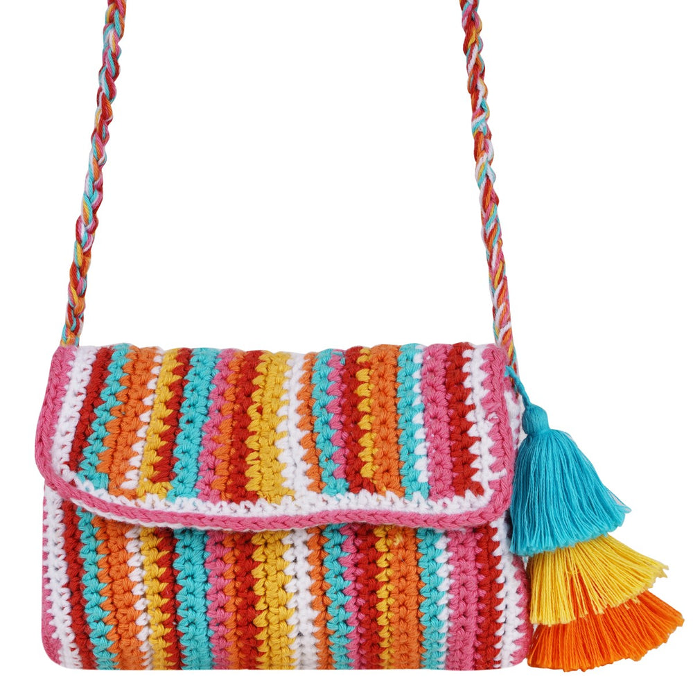 Multi-Colour Stripes Mini Sling Bag | Hand-Crochet | Cotton Yarn | Sustainable