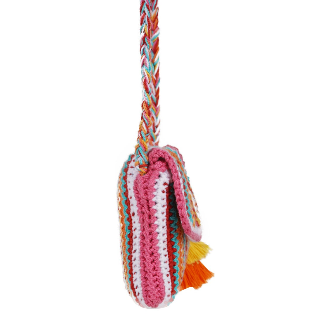 Multi-Colour Stripes Mini Sling Bag | Hand-Crochet | Cotton Yarn 