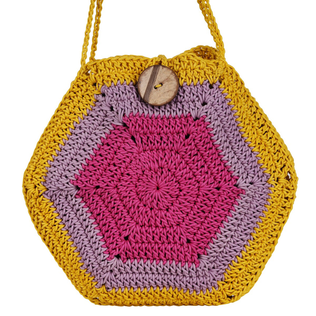 The Pentagon Mini Sling Bag | Hand-Crochet | Cotton Yarn | Multi-Colour