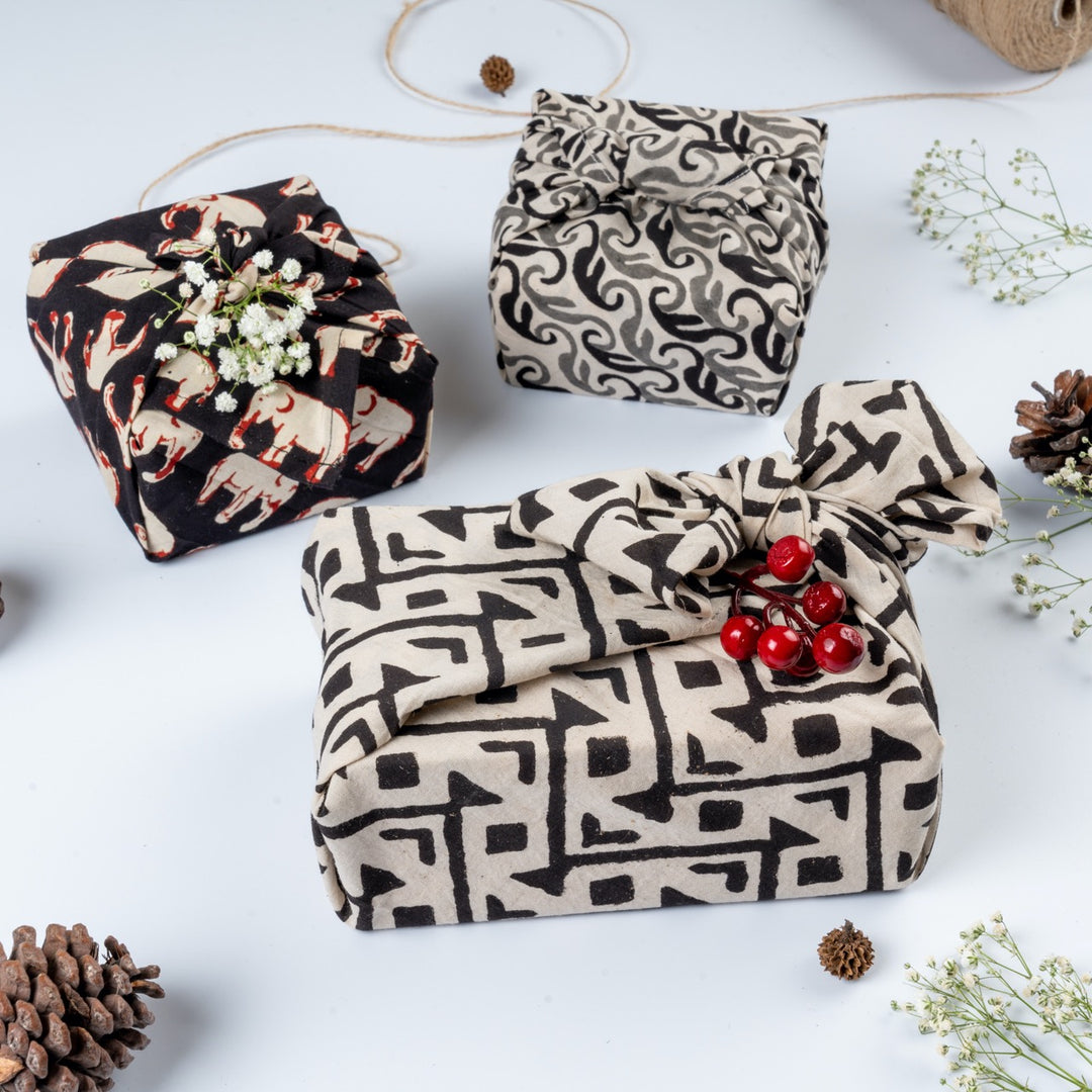 Black & White Sustainable Fabric Gift Wrap | Multi Purpose | Travel Friendly