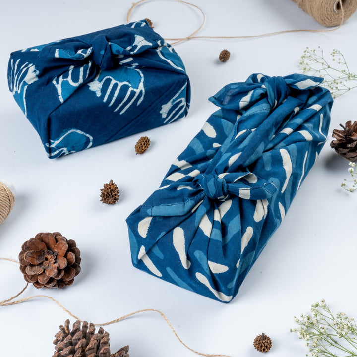 Indigo Blue Fabric Gift Wrap | Multi Purpose As Scarf or Kitchen Linen 