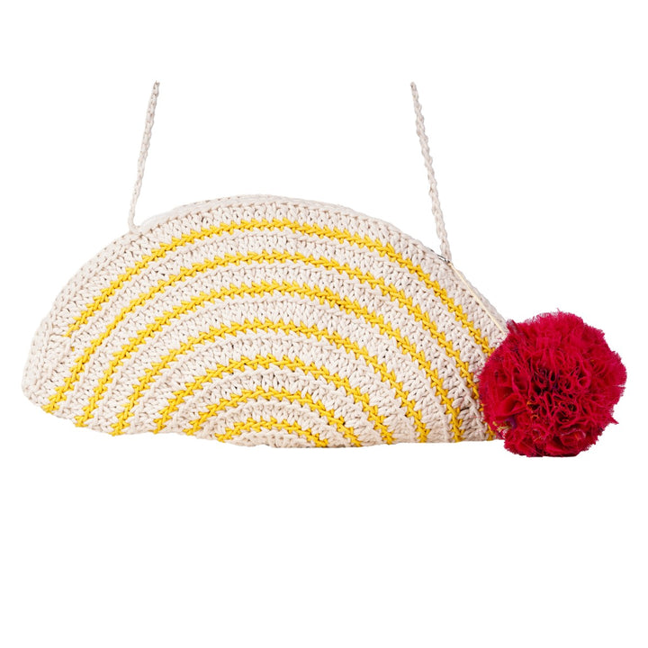 Half Circle Mini Sling Bag | Hand-Crochet | Cotton Yarn | Off White & Mustard