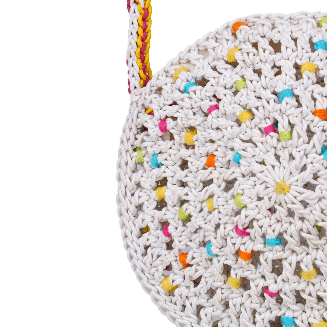 Round Mini Sling Bag | Hand-Crochet | Cotton Yarn | Off White