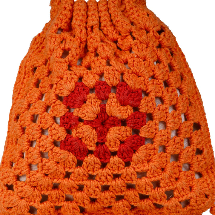 Long Handle Potli Bag | Hand-Crafted & Crochet | Cotton Yarn | Rust