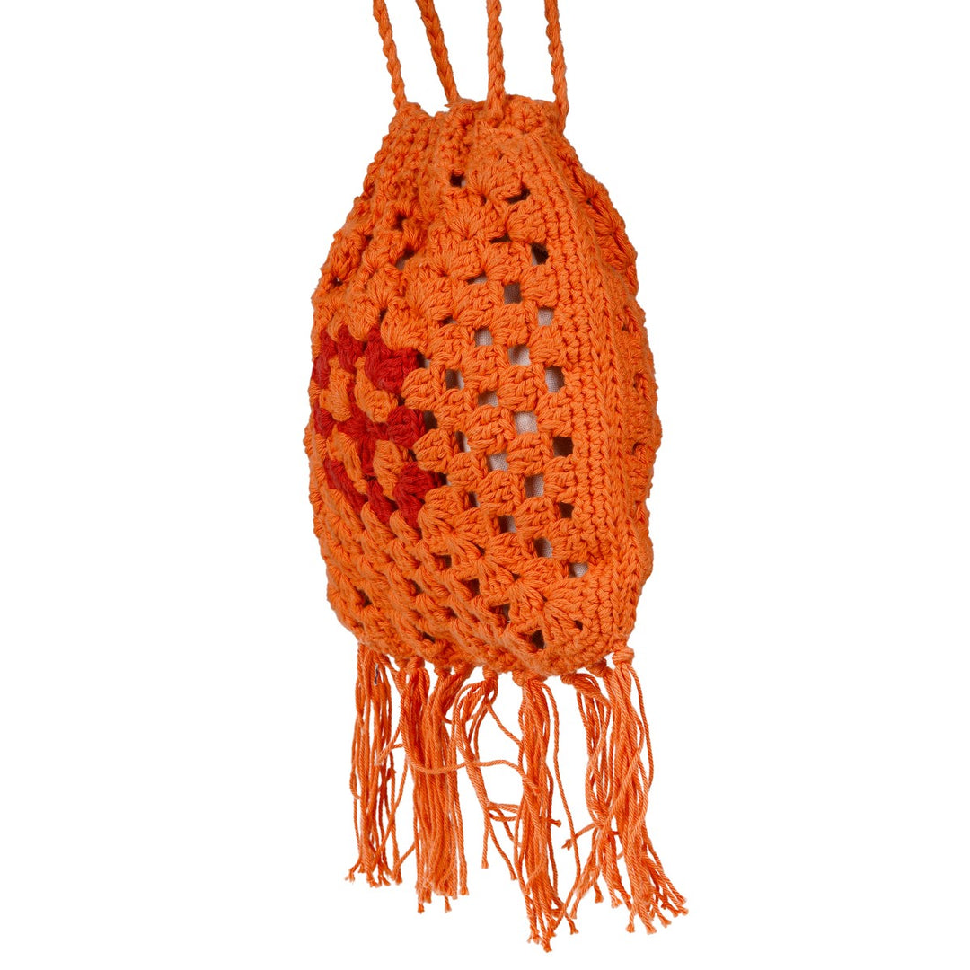 Long Handle Potli Bag | Hand-Crafted & Crochet | Cotton Yarn | Rust