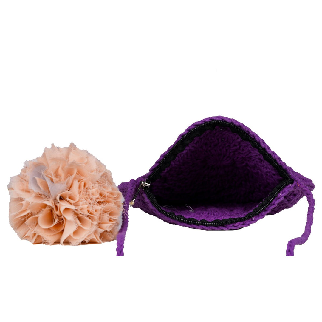 Miniature Round Mini Sling Bag | Hand-Crochet | Cotton Yarn | Violet