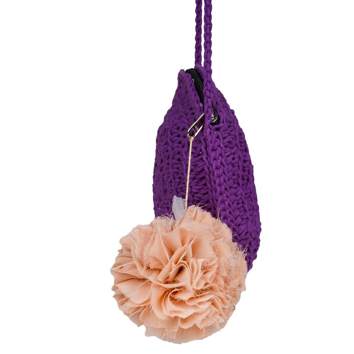 Miniature Round Mini Sling Bag | Hand-Crochet | Cotton Yarn | Violet