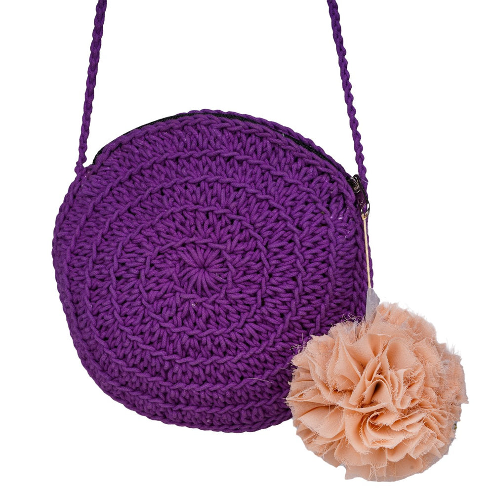 Miniature Round Mini Sling Bag | Hand-Crochet | Cotton Yarn | Sustainable | Violet