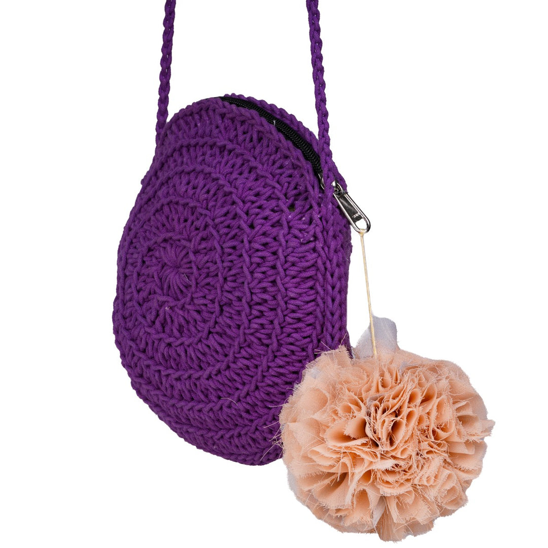 Miniature Round Mini Sling Bag | Hand-Crochet | Cotton Yarn | Violet