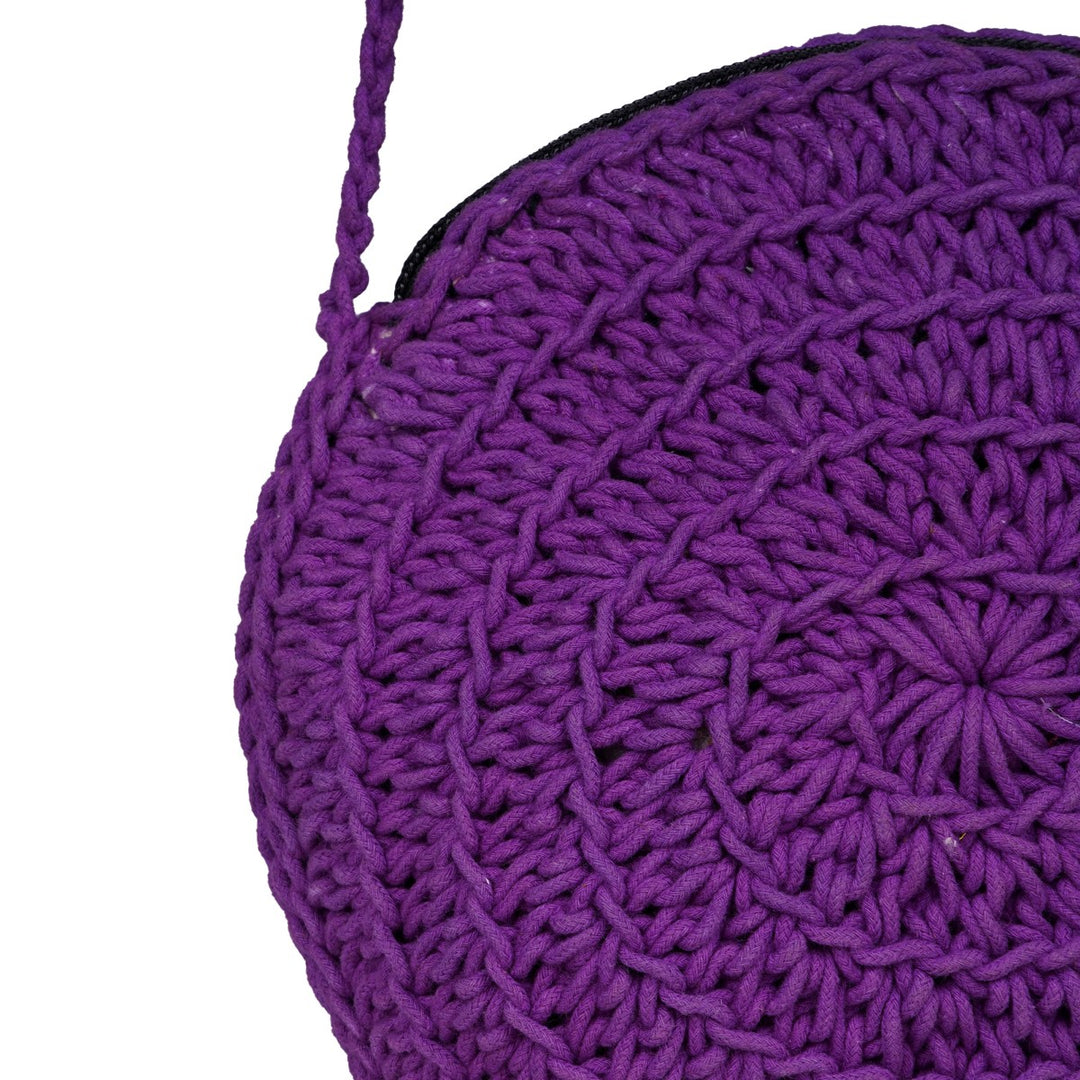 Miniature Round Mini Sling Bag | Hand-Crochet | Cotton Yarn | Violet