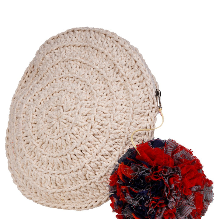 Miniature Round Pouch Bag | Hand-Crochet | Cotton | Off White