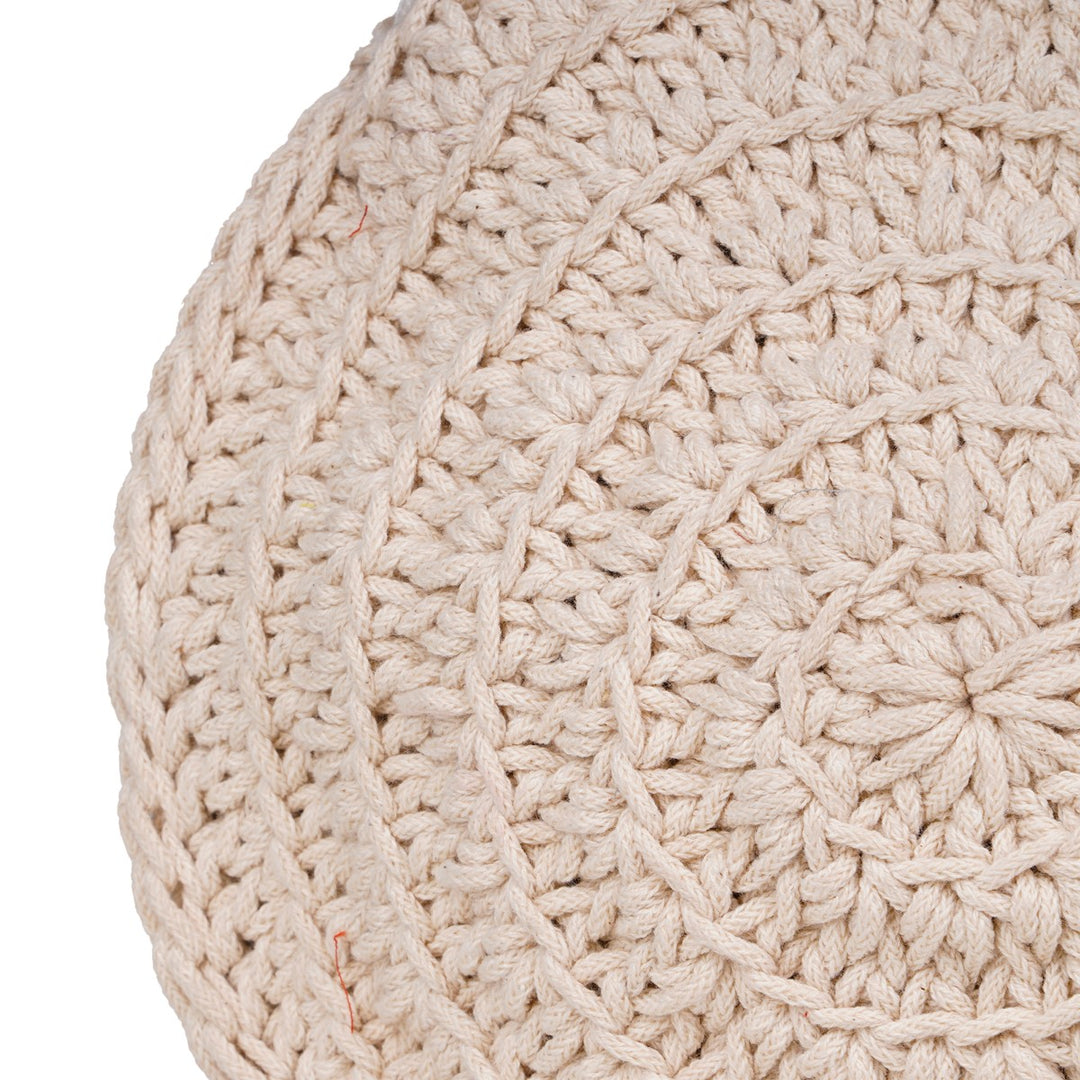 Miniature Round Pouch Bag | Hand-Crochet | Cotton | Off White