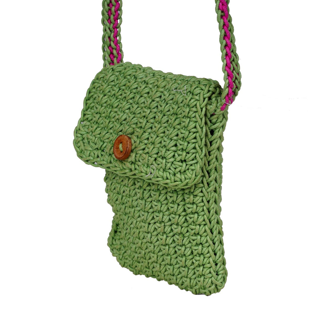 Hand-Crafted Mini Sling Bag | Hand-Crochet | Cotton | Fern Green