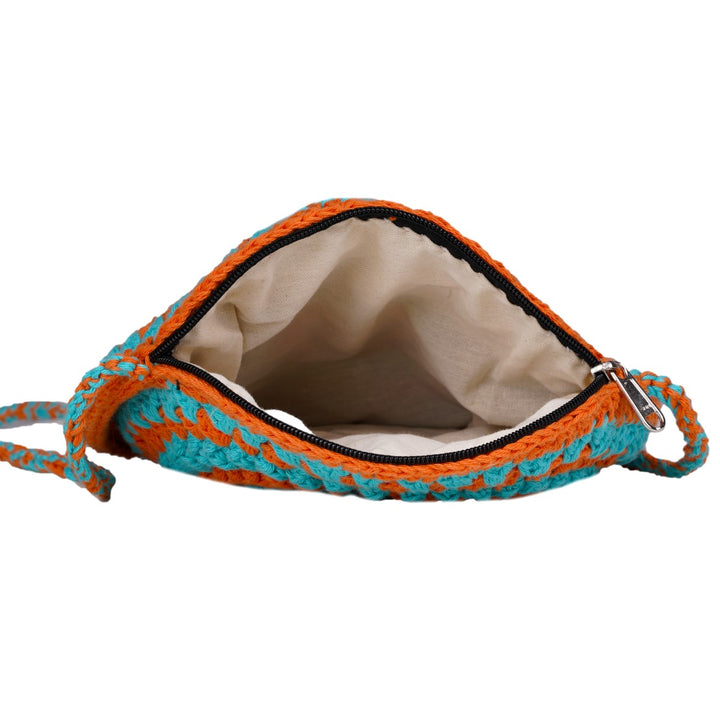 Cherry Round Mini Sling Bag | Hand-Crochet | Cotton Yarn | Rust & Turquoise