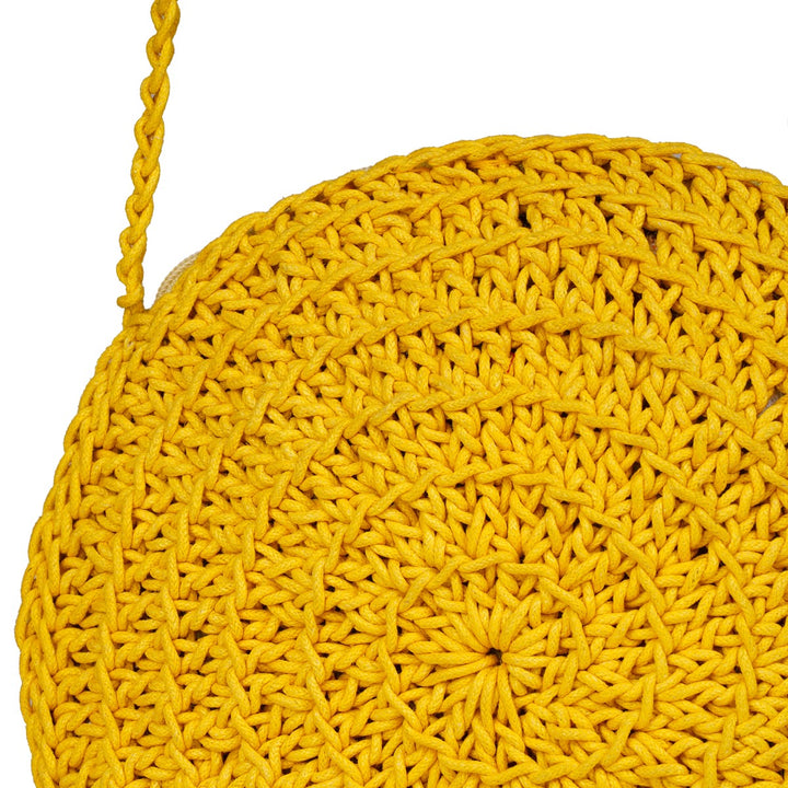 Miniature Round Mini Sling Bag | Hand-Crochet | Cotton Yarn | Mustard Yellow