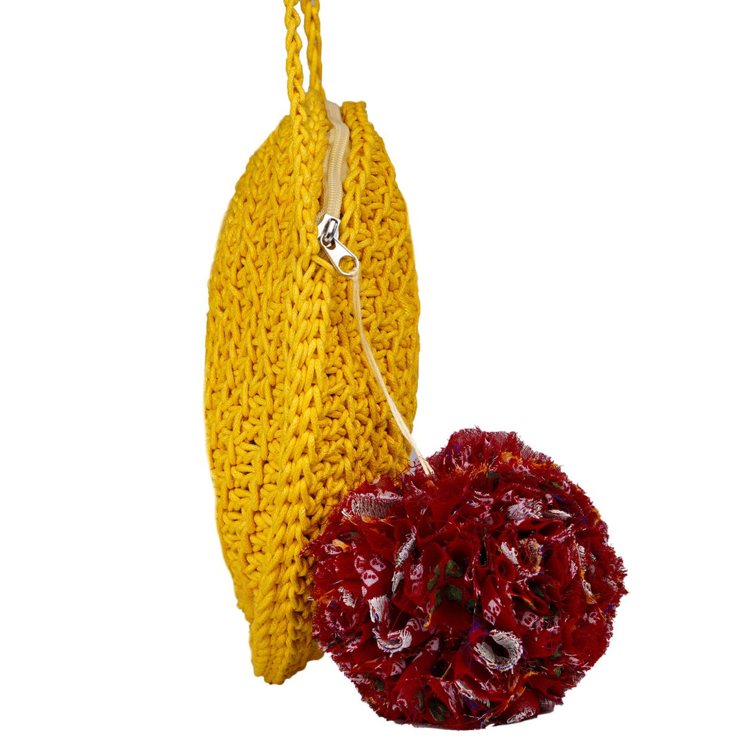 Miniature Round Mini Sling Bag | Hand-Crochet | Cotton Yarn | Mustard Yellow